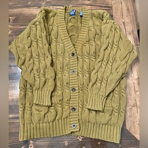Vintage GAP Women's Olive Green Chunky Cable Knit Cardigan Size S